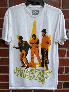 RUN DMC 'Kings of Rock ‘85' White Short Sleeve Crewneck Sz Medium Graphic Tee P2